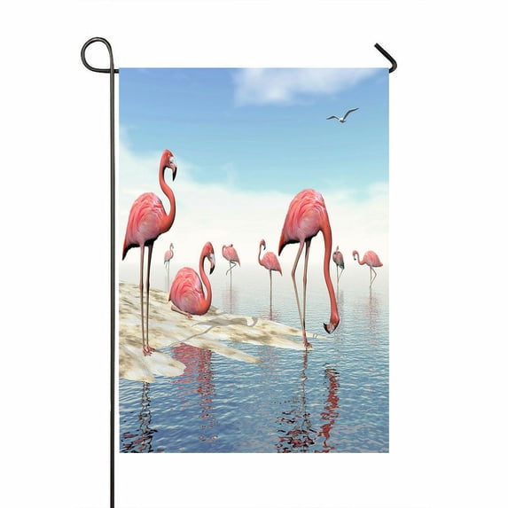 ABPHQTO Flock Of Pink Flamingos At The Beach Home Outdoor Garden Flag House Banner Size 28x40 Inch