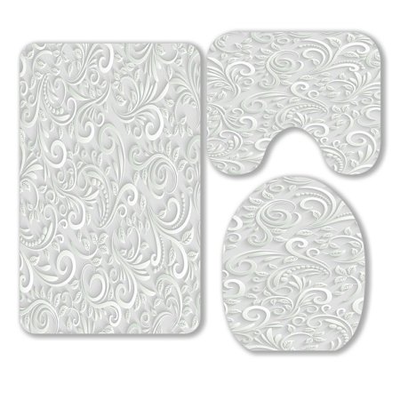 ABPHQTO Floral 3D 3 Piece Bathroom Rugs Set Bath Rug Contour Mat and Toilet Lid Cover