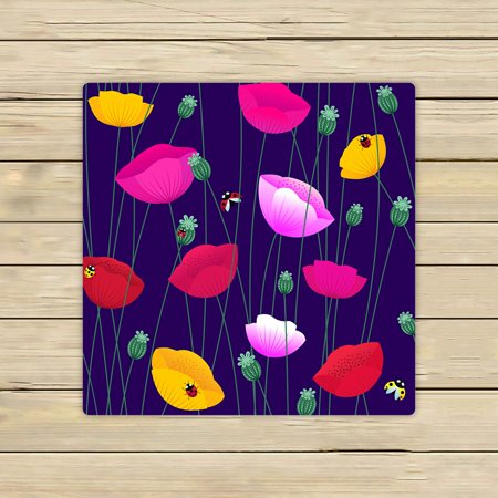 ABPHQTO Floral Colorful Poppy Flowers Ladybugs Towels,Beach Bath Pool Sprot Travel Hand Spa Towel 13x13 Inch