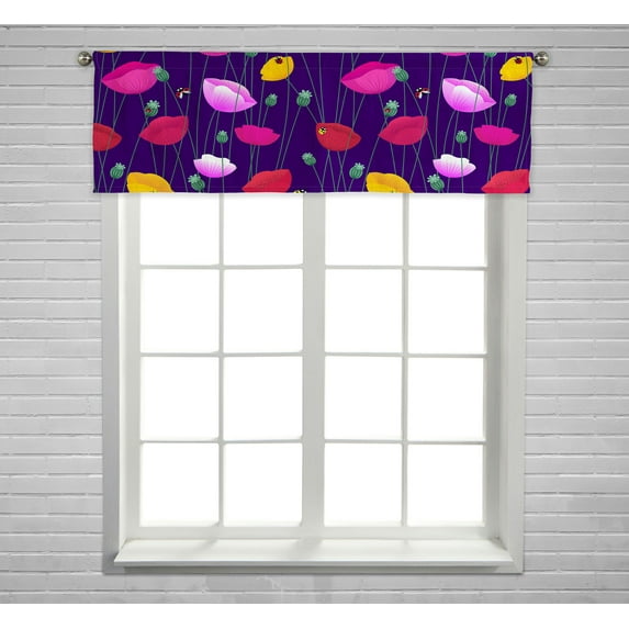 ABPHQTO Floral Colorful Poppy Flowers Ladybugs Window Curtain Valance Rod Pocket 54x18 inch Inch
