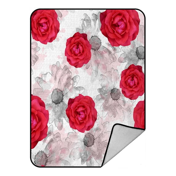 ABPHQTO Floral Grunge Flowers Fleece Blanket Fleece Back Throw Blanket 58x80 Inch