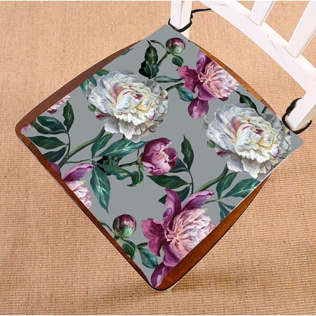 ABPHQTO Floral Peonies Are White And Purple On A Silver Chair Pad Seat Cushion Chair Cushion Floor Cushion Two Sides Printing 20x20 Inch