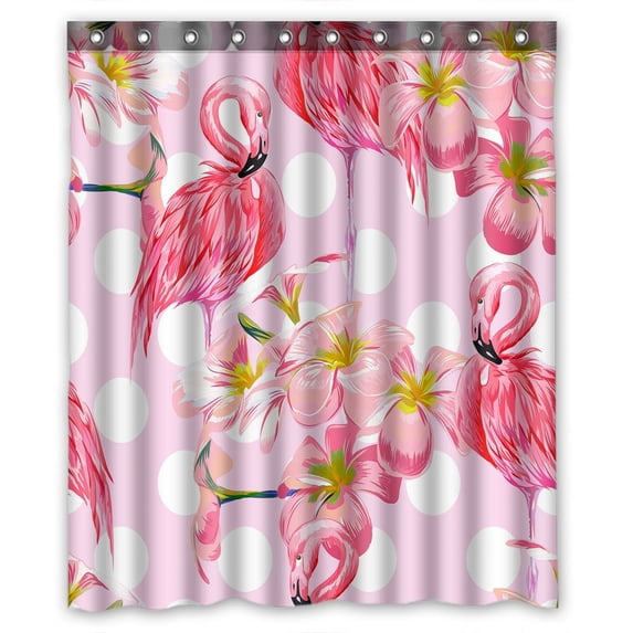 ABPHQTO Floral Pink Flamingos Tropical Flowers Polka Dot Waterproof Polyester Shower Curtain and Hooks For Home Decor 60x72 Inch