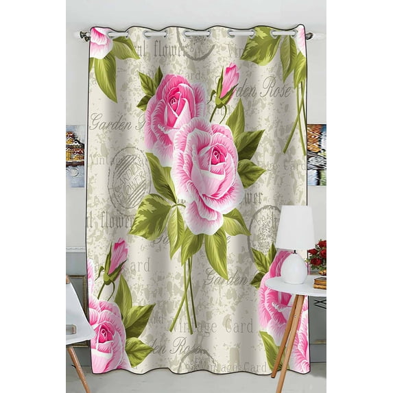 ABPHQTO Floral Pink Roses Grommet Blackout Curtain Room Darkening Curtains 52x84 inch (One Piece)