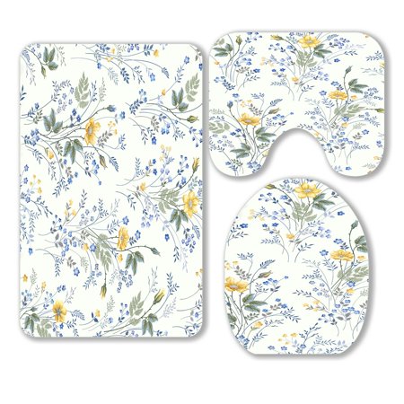 ABPHQTO Floral Roses On White Background 3 Piece Bathroom Rugs Set Bath Rug Contour Mat and Toilet Lid Cover