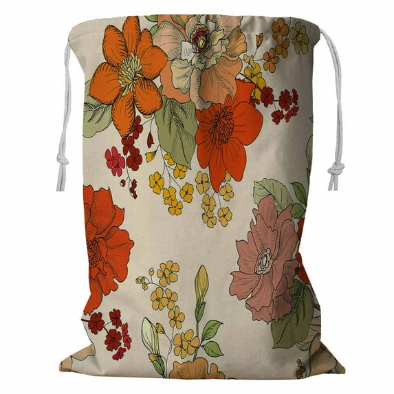 ABPHQTO Flower Floral Texture Storage Basket Laundry Bag with Drawstring 24x32 Inch