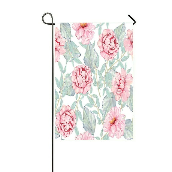 ABPHQTO Flower Pink Peony Leaves Floral Home Outdoor Garden Flag House Banner Size 12x18 Inch