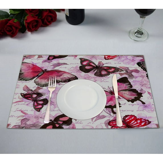 ABPHQTO Flowers Butterflies Hand Written Text Note Placemat 12x18 Inch,Set of 2 Table Placemats