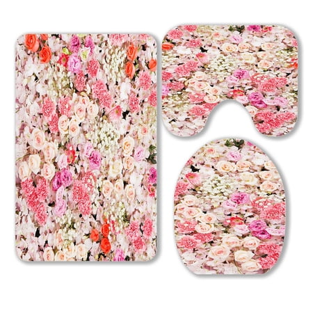 ABPHQTO Flowers For Wedding Scene 3 Piece Bathroom Rugs Set Bath Rug Contour Mat and Toilet Lid Cover