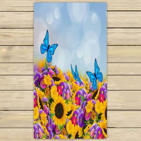 ABPHQTO Flowers Garden Sunflowers Asters Butterflies Towels Beach Bath Pool Sprot Travel Hand Spa Towel 30x56 Inch
