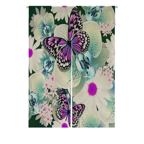 ABPHQTO Flowers Orchid Butterfly Japanese Noren Curtain Doorway Door Window Treatment Curtains Cotton Linen Curtain 85x120 cm