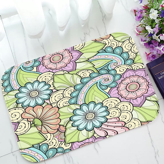 ABPHQTO Flowers Ornate Zentangle Flowers Floral Doormat Entrance Rug Area Rug Floor Mat Home Decor 23.5x16.7 Inch