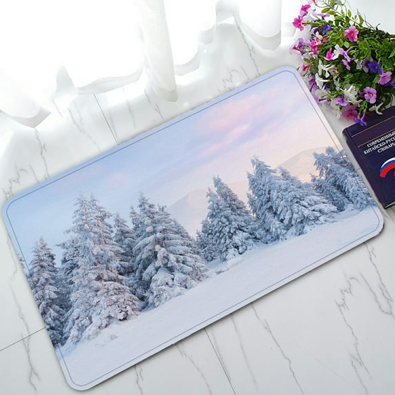 ABPHQTO Foggy Winter Landscape In The Mountains Sunrise Doormat Entrance Rug Area Rug Floor Mat Home Decor 30x18 Inch