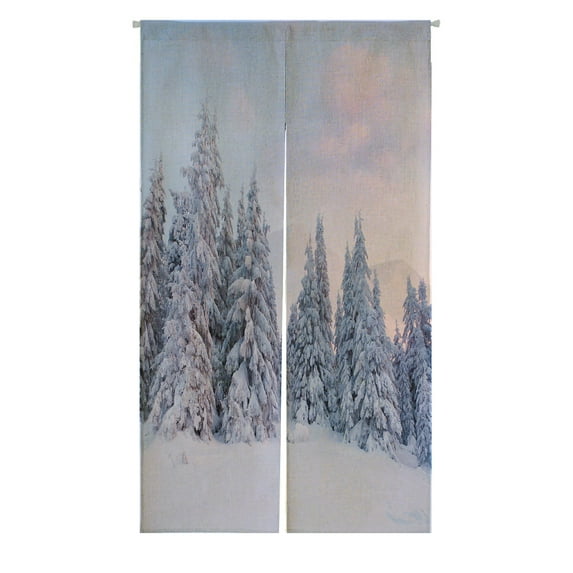ABPHQTO Foggy Winter Landscape In The Mountains Sunrise Japanese Noren Curtain Doorway Door Window Treatment Curtains Cotton Linen Curtain 85x150 cm