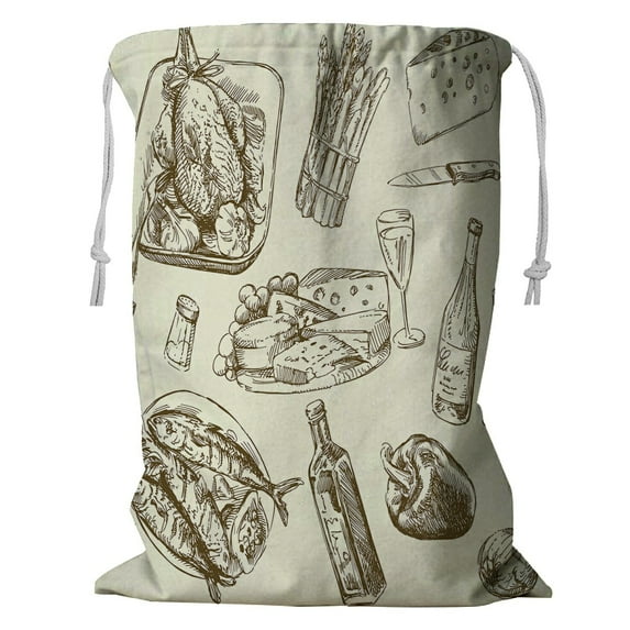ABPHQTO Food Pattern Storage Basket Laundry Bag with Drawstring 18x24 Inch
