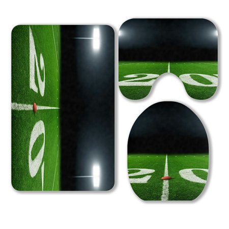 ABPHQTO Football Field Night Stadium Lights 3 Piece Bathroom Rugs Set Bath Rug Contour Mat and Toilet Lid Cover