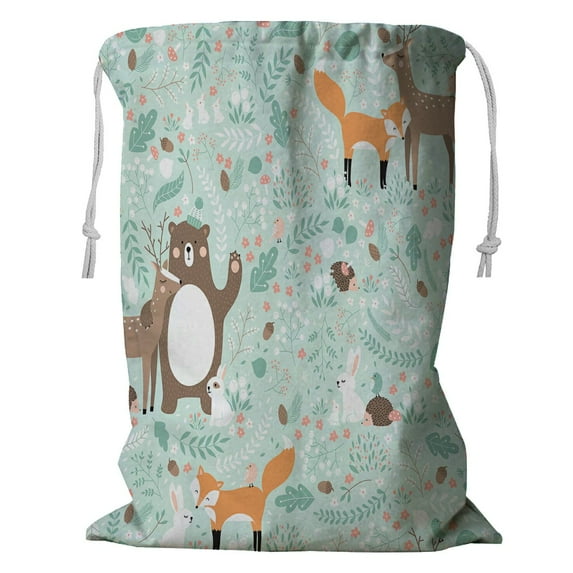 ABPHQTO Forest Animals Bear Deer Fox Rabbit Bird Hedgehog Storage Basket Laundry Bag with Drawstring 24x32 Inch