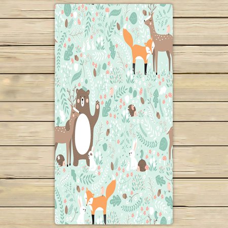 ABPHQTO Forest Animals Bear Deer Fox Rabbit Bird Hedgehog Towels,Beach Bath Pool Sprot Travel Hand Spa Towel 30x56 Inch
