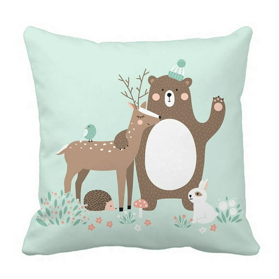 ABPHQTO Forest Animals Deer Bear Rabbit Hedgehog Bird Pillow Case Pillow Cover Pillow Protector Two Sides For Couch Bed 20x20 Inch