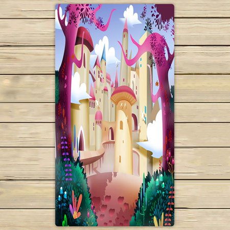 ABPHQTO Forest Castle Cartoon Artwork Scene Towels,Beach Bath Pool Sprot Travel Hand Spa Towel 30x56 Inch