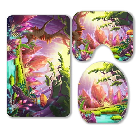 ABPHQTO Forest Diamonds 3 Piece Bathroom Rugs Set Bath Rug Contour Mat and Toilet Lid Cover