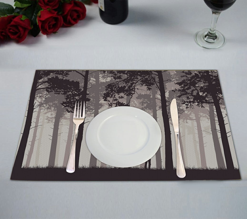 ABPHQTO Forest Retro Coniferous Fallow Deer Placemat 12x18 Inch,Set of