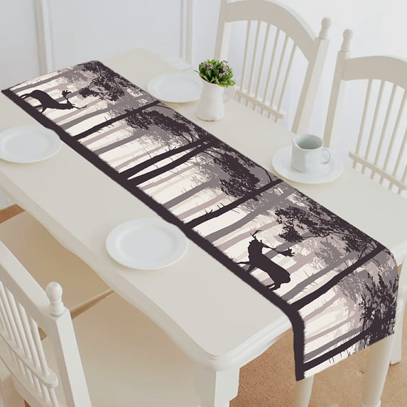 ABPHQTO Forest Retro Coniferous Fallow Deer Table Runner Placemat Tablecloth For Home Decor 14x72 Inch