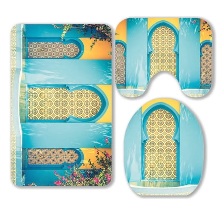 ABPHQTO Fountain Morocco Vintage Filter 3 Piece Bathroom Rugs Set Bath Rug Contour Mat and Toilet Lid Cover