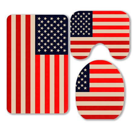 ABPHQTO Fourth Of July Independence Day 3 Piece Bathroom Rugs Set Bath Rug Contour Mat and Toilet Lid Cover