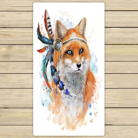 ABPHQTO Fox Red Blue Gems Feathers Splash Paint Fox Tribal Towels,Beach Bath Pool Sprot Travel Hand Spa Towel 30x56 Inch