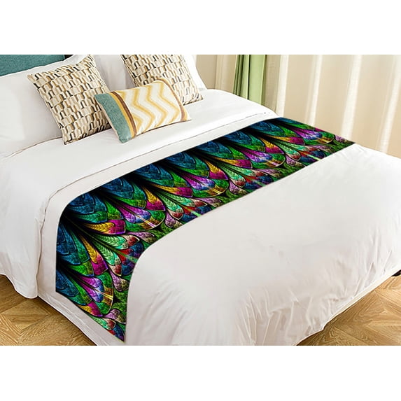 ABPHQTO Fractal Pattern In Stained Glass Style Bed Runner Bedding Scarf Bed Decoration 20x95 inch