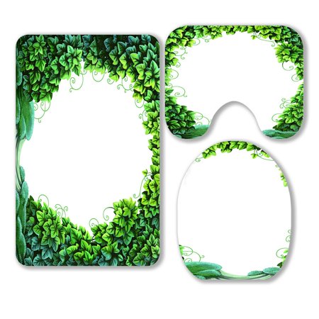 ABPHQTO Frame Enchanted Forest Green Ivy Moss White 3 Piece Bathroom Rugs Set Bath Rug Contour Mat and Toilet Lid Cover