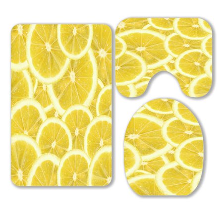 ABPHQTO Fresh Yellow Lemon 3 Piece Bathroom Rugs Set Bath Rug Contour Mat and Toilet Lid Cover