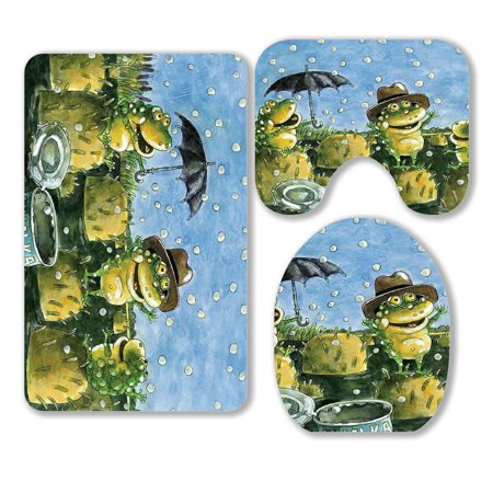ABPHQTO Frogs Day Falling Snow Umbrella 3 Piece Bathroom Rugs Set Bath Rug Contour Mat and Toilet Lid Cover