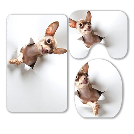 ABPHQTO Funny Little Dog On White 3 Piece Bathroom Rugs Set Bath Rug Contour Mat and Toilet Lid Cover