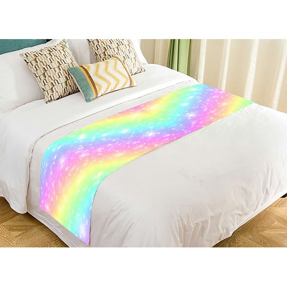 ABPHQTO Galaxy Fantasy Unicorn Rainbow Pastel Clouds Sky Bed Runner Bedding Scarf Bed Decoration 20x95 inch