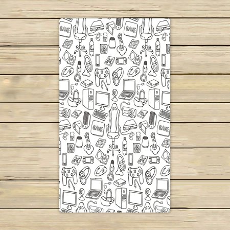 ABPHQTO Gamer Doodle White Gadgets Towels Beach Bath Pool Sprot Travel Hand Spa Towel 16x28 Inch