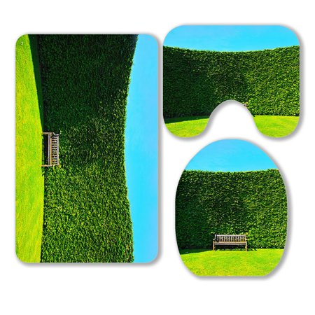 ABPHQTO Garden Hedges With A Wooden Bench 3 Piece Bathroom Rugs Set Bath Rug Contour Mat and Toilet Lid Cover