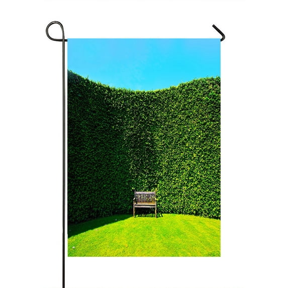 ABPHQTO Garden Hedges With A Wooden Bench Home Outdoor Garden Flag House Banner Size 28x40 Inch