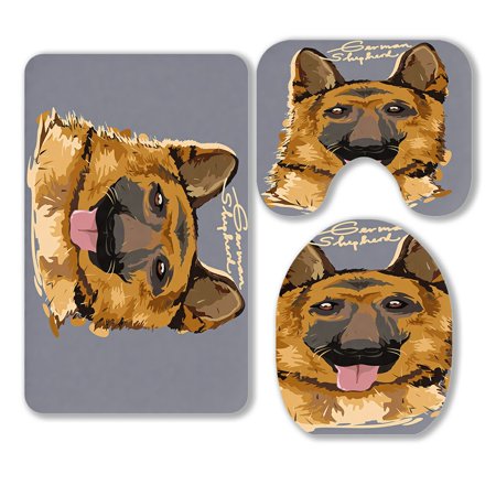 ABPHQTO German Shepherd Painting Poster 3 Piece Bathroom Rugs Set Bath Rug Contour Mat and Toilet Lid Cover