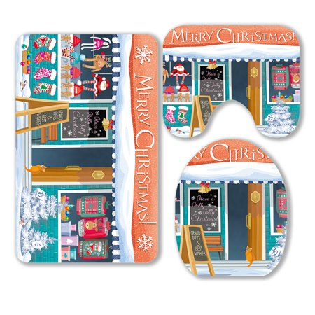 ABPHQTO Gift Shop Christmas Symbols 3 Piece Bathroom Rugs Set Bath Rug Contour Mat and Toilet Lid Cover