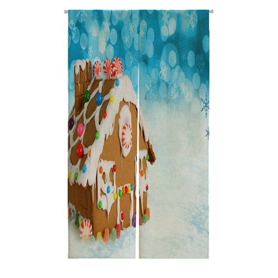 ABPHQTO Gingerbread House On A Festive Christmas Snow Japanese Noren Curtain Doorway Door Window Treatment Curtains Cotton Linen Curtain 85x90 cm