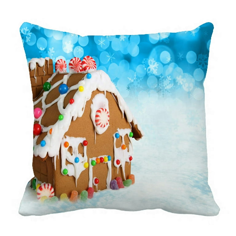 ABPHQTO Gingerbread House On A Festive Christmas Snow Pillow Case