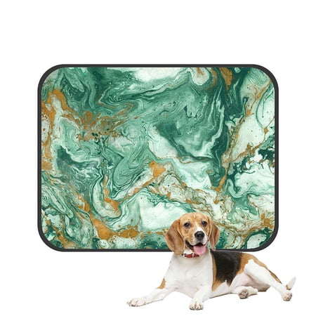 ABPHQTO Golden Dark Green Mixed Acrylic Paints Marble Texture Pet Dog Cat Bed Pee Pads Mat Cushion Potty Dogsblankets Crate Bed Kennel 14x18 inch