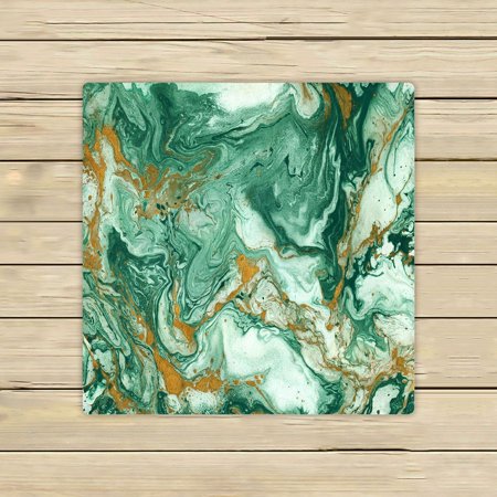 ABPHQTO Golden Dark Green Mixed Acrylic Paints Marble Texture Towels Beach Bath Pool Sprot Travel Hand Spa Towel 13x13 Inch