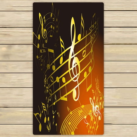 ABPHQTO Golden Music Theme Various Notes Towels,Beach Bath Pool Sprot Travel Hand Spa Towel 30x56 Inch