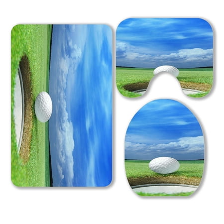 ABPHQTO Golf Ball On Dark 3 Piece Bathroom Rugs Set Bath Rug Contour Mat and Toilet Lid Cover