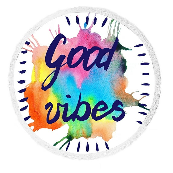 ABPHQTO Good Vibes Raster Beach Towel Beach Blanket with Tassels Beach Throw Towel Yoga Mat Picnic Blanket