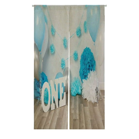 ABPHQTO Gourmet Cake Blue Balloons Cake Smash First Year Concept Japanese Noren Curtain Doorway Door Window Treatment Curtains Cotton Linen Curtain 105x120 cm