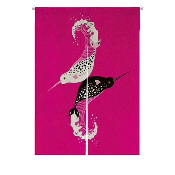 ABPHQTO Graphics Of Narwhals On A Pink Japanese Noren Curtain Doorway Door Window Treatment Curtains Cotton Linen Curtain 85x120 cm